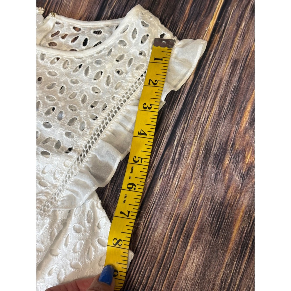 Lilly Pulitzer Blue White Seersucker Eyelet Lace Ruffle Shift Dress Size 4 - Picture 12 of 16
